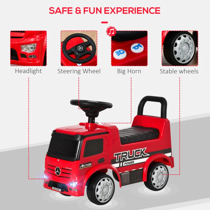 HOMCOM Kids Ride On Truck, Mercedes Benz Licensed Toddler Foot To Floor Sliding Push Car with Under Seat Storage for 12 - 36 Months, Red