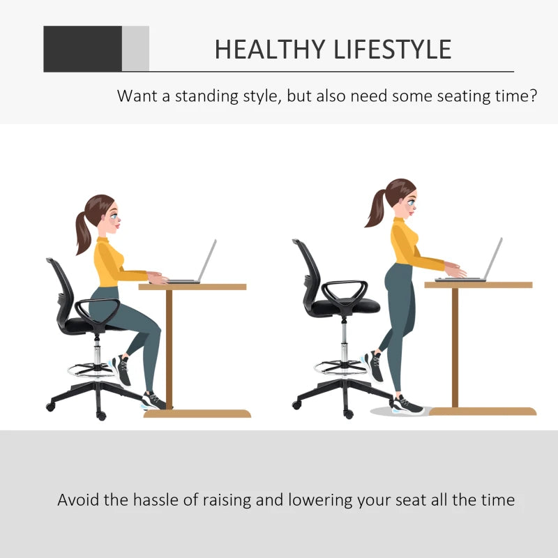 Vinsetto Drafting Chairs, Mesh Tall Office Chair with Adjustable Height, Foot Ring, Swivel Wheels