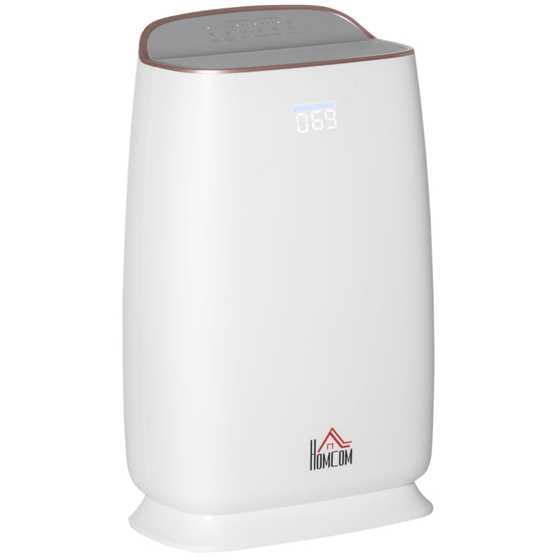 HOMCOM Quiet Air Purifiers for Bedroom with 3-Stage Carbon HEPA Filtration System, Air Monitor, Timer, Air Cleaner with 4 Speeds, Remove Smoke Dust Pollen Odours