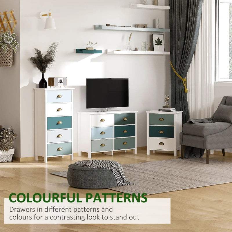 HOMCOM Chest of Drawers, 6-Drawer Dresser, Shabby Chic Storage Cabinet with Antique Handles for Bedroom, Multi-Coloured