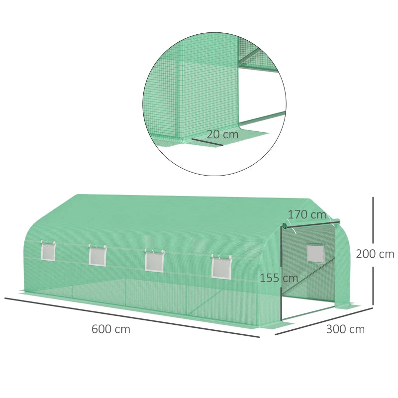 Outsunny Walk in Polytunnel Greenhouse with Windows and Door for Garden, Backyard (6 x 3M)