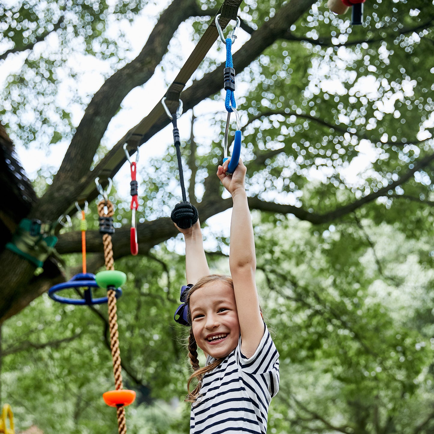 Outsunny Ninja Warrior Obstacle Course for Kids 46FT Slackline Kit w/ Training Equipment