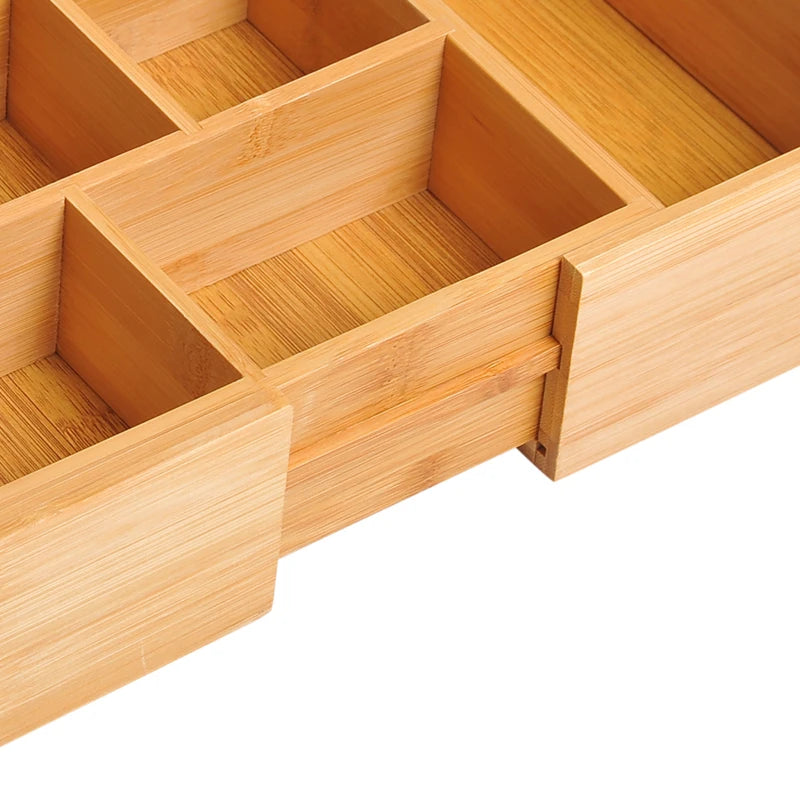 HOMCOM Bamboo Extendable Tray for Drawer with Dividers, 5-7 Compartments, Cutlery Organiser, Drawer Inserts, Natural