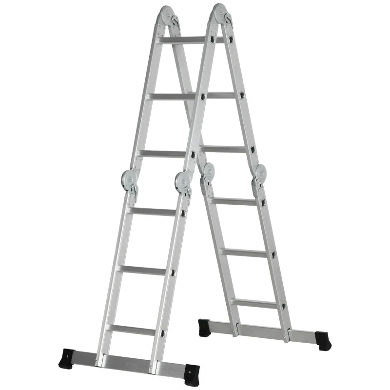 DURHAND Multifunctional 5-in-1 Telescoping Ladder with Safety Platforms, Alloy Aluminium 3.4M Multi Purpose 4-Fold Collapsible Ladder with 12 Steps, 150 kg Weight Capacity