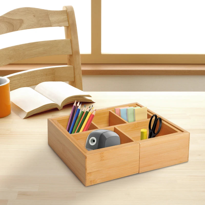 HOMCOM Bamboo Extendable Tray for Drawer with Dividers, 5-7 Compartments, Cutlery Organiser, Drawer Inserts, Natural