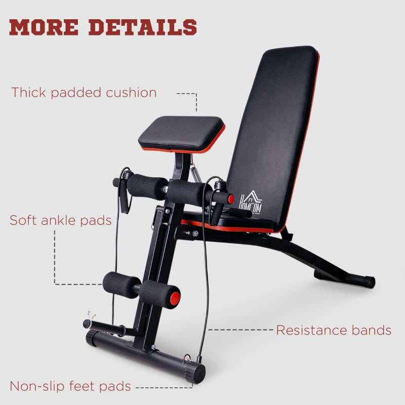 HOMCOM Foldable Exercise Bench 6 Levels Adjustment - Black/Red