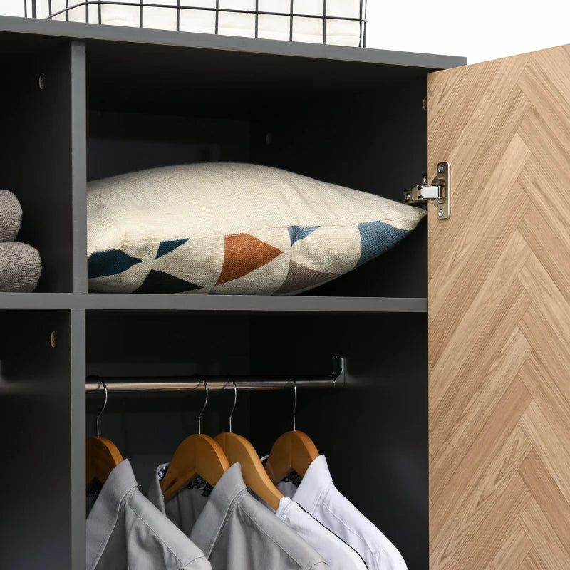 HOMCOM Cloth Wardrobe, Wood Grain Sticker Surface with Shelf, Hanging Rod and 2 Drawers 90x50x190cm