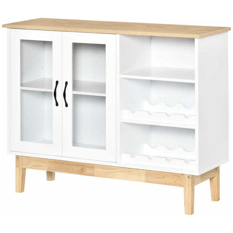 HOMCOM 8 Bottles Wine Cabinet with Tabletop, Storage Cabinet Sideboard with Wine Holder, 2 Glass Door Display Cupboard, Soft Close, Adjustable Shelf, White