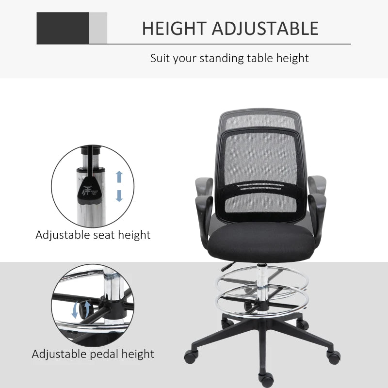 Vinsetto Drafting Chairs, Mesh Tall Office Chair with Adjustable Height, Foot Ring, Swivel Wheels