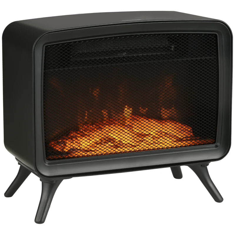 HOMCOM 800W/1600W Electric Fireplace, Freestanding or Tabletop Small Electric Stove with LED Flame Effect and Overheating Protection, Black