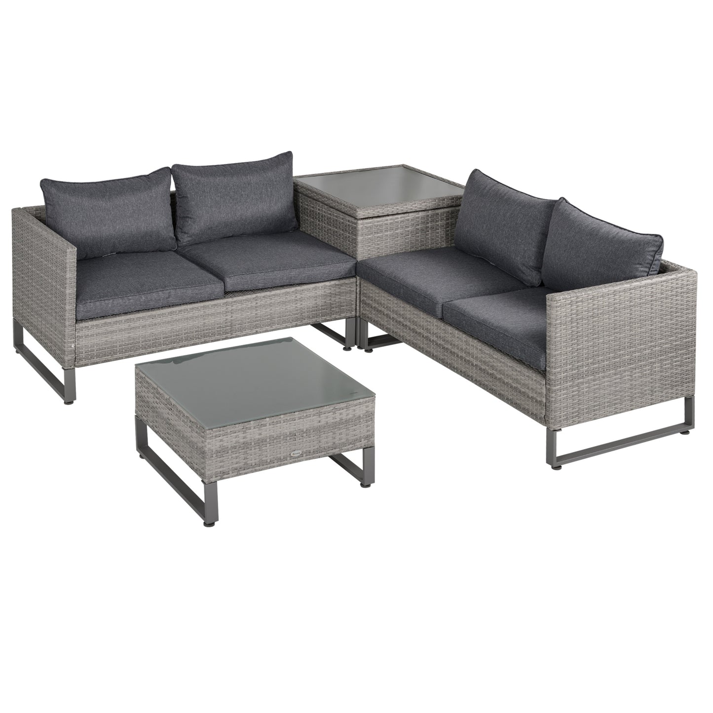 Outsunny 4 PCs Rattan Wicker Sofa Set Outdoor Conservatory Furniture w/ Side Storage Box