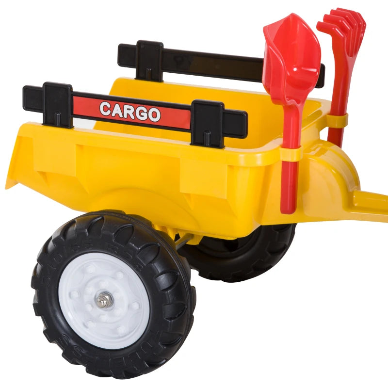 HOMCOM Pedal Go Kart, Kids Ride on Tractor, Child Four Wheels Toy with Shovel and Rake