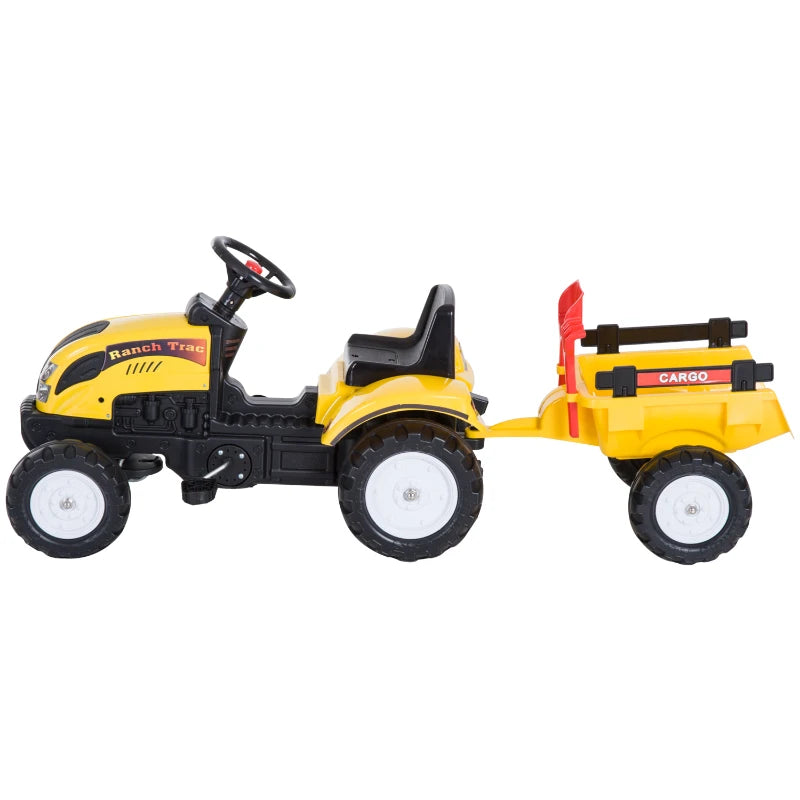 HOMCOM Pedal Go Kart, Kids Ride on Tractor, Child Four Wheels Toy with Shovel and Rake
