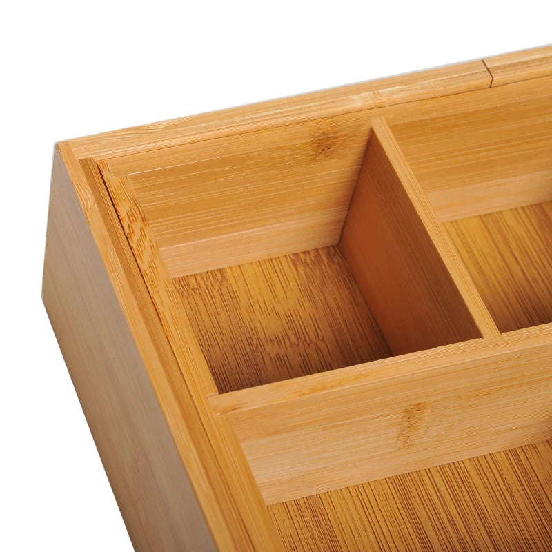 HOMCOM Bamboo Extendable Tray for Drawer with Dividers, 5-7 Compartments, Cutlery Organiser, Drawer Inserts, Natural