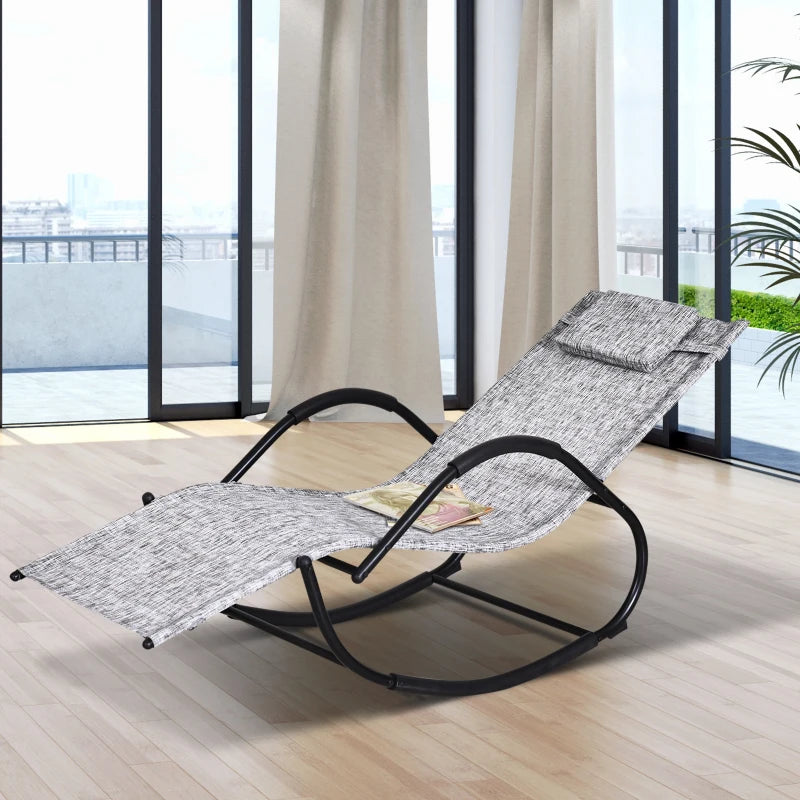 Outsunny Steel Frame Zero Gravity Rocking Lounge Chair w/ Pillow Grey