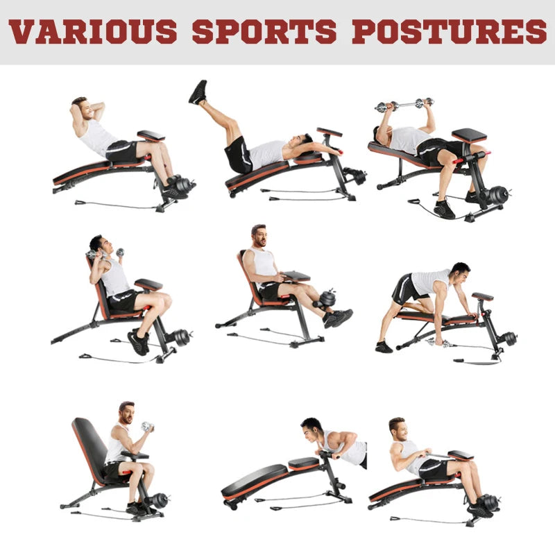 HOMCOM Foldable Exercise Bench 6 Levels Adjustment - Black/Red