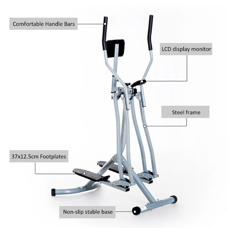 HOMCOM Air Walker Glider, Cross Trainer Fitness Machine, with LCD, for Home Gym, Grey