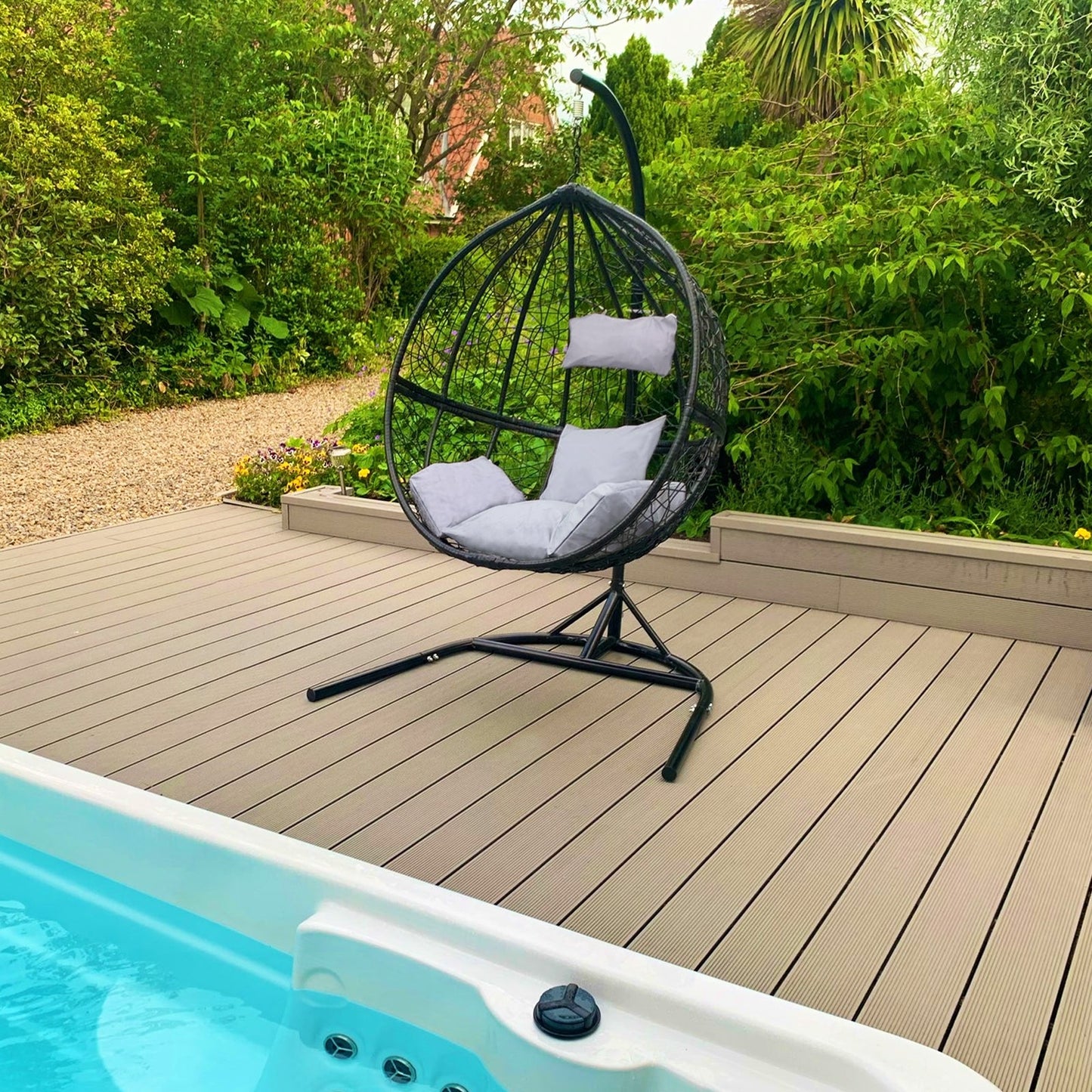 Hanging Rattan Egg Chair - Black