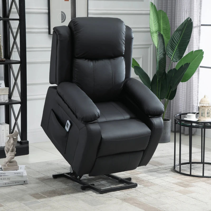 HOMCOM Electric Armchair for Elderly, Leather, w/ Remote Control, Footstool, Black