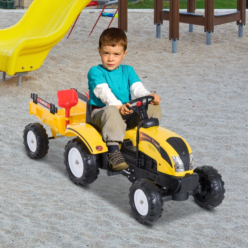 HOMCOM Pedal Go Kart, Kids Ride on Tractor, Child Four Wheels Toy with Shovel and Rake