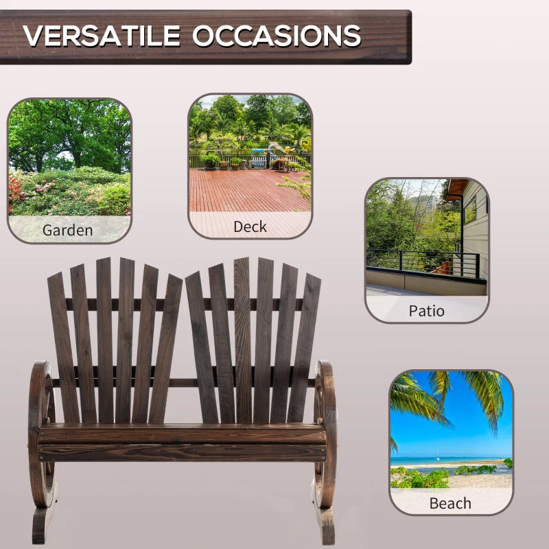 Outsunny Fir Logs Love Seats with Wheel-Shaped Armrests, Large Load-Bearing Chair, Natural Wood Grain