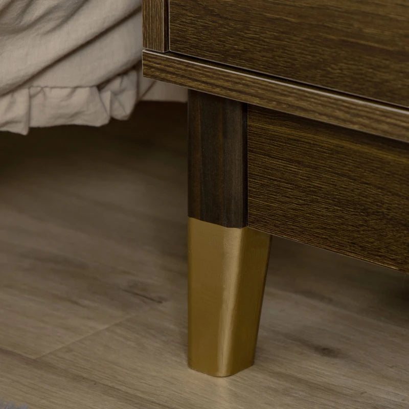 HOMCOM Bedside Table, Modern Nightstand with 2 Drawers, End Side Table for Bedroom and Living Room, Brown
