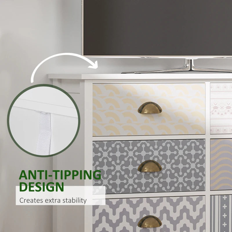HOMCOM Chest of Drawers, 6 Drawer Dresser w/ Antique Metal Handles and Multi-Coloured Patterns, Storage Drawer Unit for Bedroom