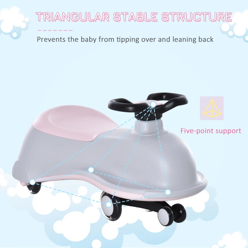 HOMCOM Toddlers Ride on Car Wiggle Car LED Flashing Wheels Dolphin Swing Car