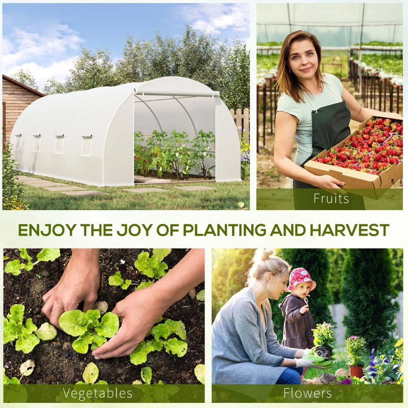 Outsunny 6 x 3 x 2 m Polytunnel Greenhouse, Walk-in Polytunnel Tent with Metal Frame, Zippered Door, and 8 Windows for Garden and Backyard, White