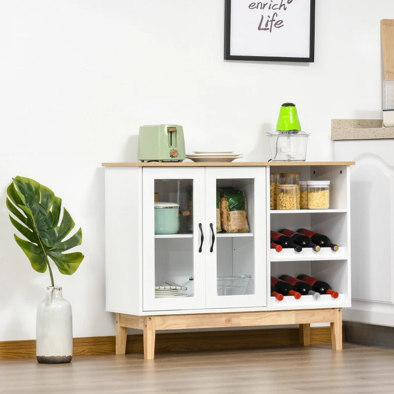 HOMCOM 8 Bottles Wine Cabinet with Tabletop, Storage Cabinet Sideboard with Wine Holder, 2 Glass Door Display Cupboard, Soft Close, Adjustable Shelf, White