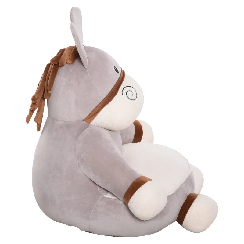 HOMCOM Toddlercouch, Cartoon Cute Donkey Multi-functional with Armrest Flannel PP Cotton 60 x 55 x 60cm Grey