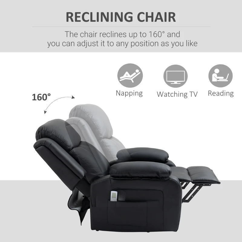 HOMCOM Electric Armchair for Elderly, Leather, w/ Remote Control, Footstool, Black