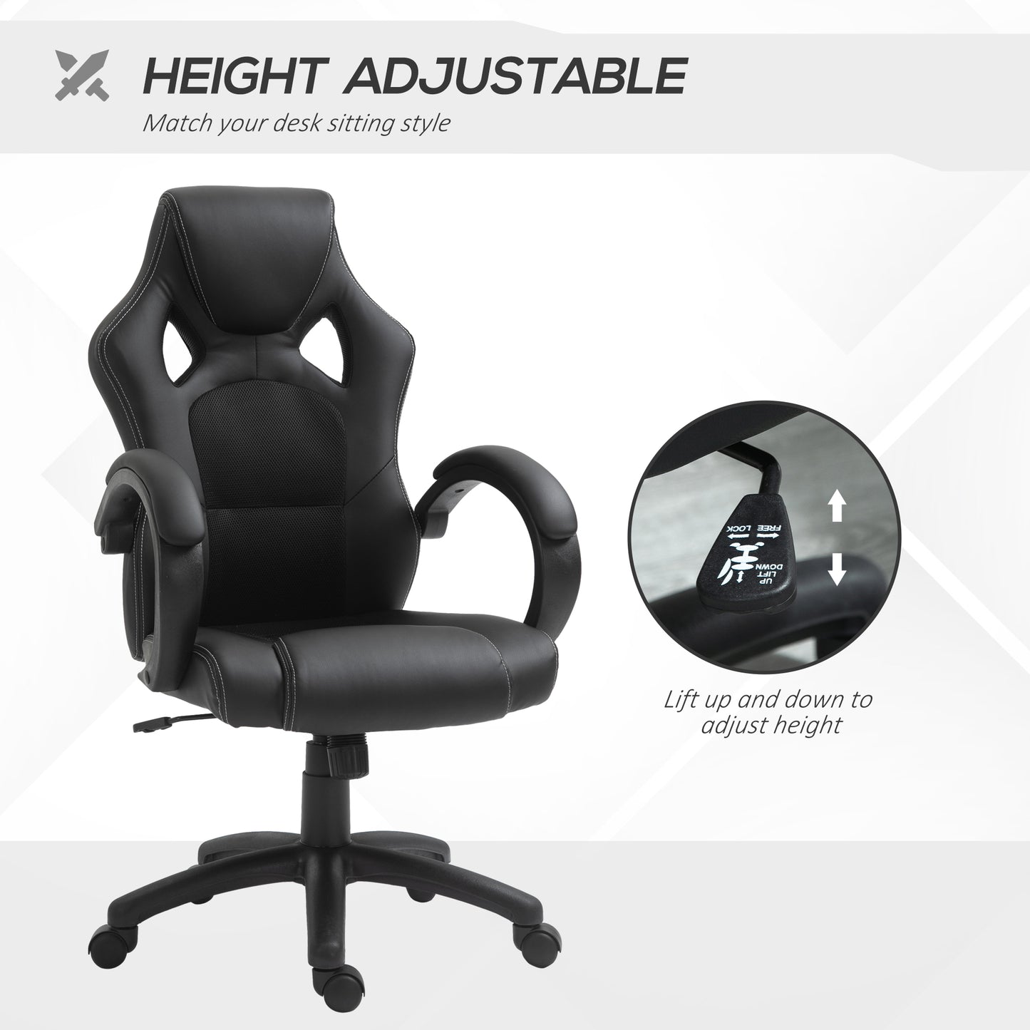 Vinsetto High-Back Gaming Chair with 360-degree Swivel & Wheels, Faux Leather Computer Racing Gamer Desk Chair for Home Office, Black