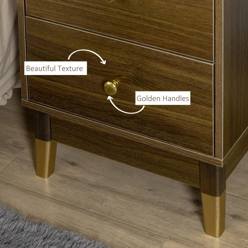 HOMCOM Bedside Table, Modern Nightstand with 2 Drawers, End Side Table for Bedroom and Living Room, Brown