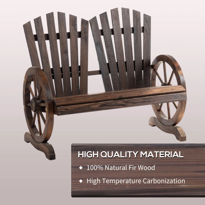 Outsunny Fir Logs Love Seats with Wheel-Shaped Armrests, Large Load-Bearing Chair, Natural Wood Grain