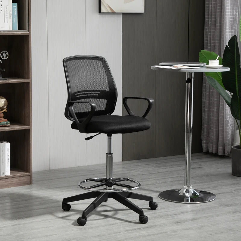 Vinsetto Drafting Chairs, Mesh Tall Office Chair with Adjustable Height, Foot Ring, Swivel Wheels