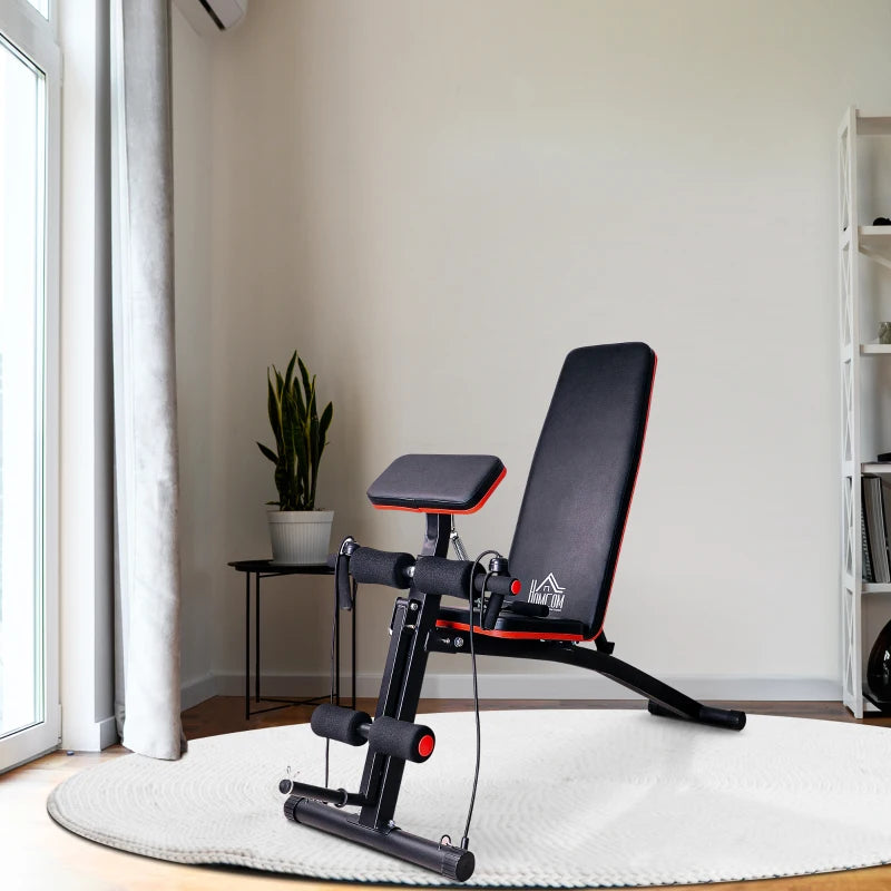 HOMCOM Foldable Exercise Bench 6 Levels Adjustment - Black/Red