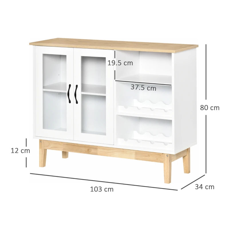HOMCOM 8 Bottles Wine Cabinet with Tabletop, Storage Cabinet Sideboard with Wine Holder, 2 Glass Door Display Cupboard, Soft Close, Adjustable Shelf, White