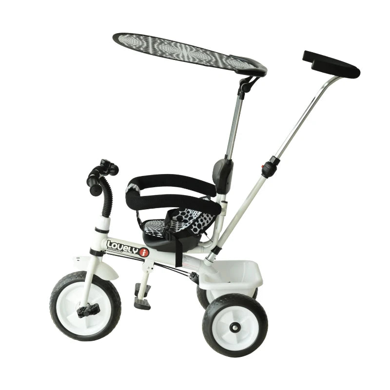 HOMCOM 4 in 1 Tricycle for Kids Toddler Trike with Parent Handle Adjustable Handle Canopy