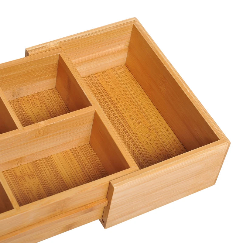 HOMCOM Bamboo Extendable Tray for Drawer with Dividers, 5-7 Compartments, Cutlery Organiser, Drawer Inserts, Natural