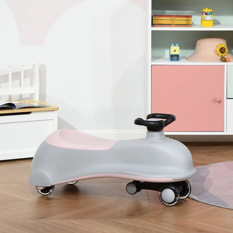 HOMCOM Toddlers Ride on Car Wiggle Car LED Flashing Wheels Dolphin Swing Car