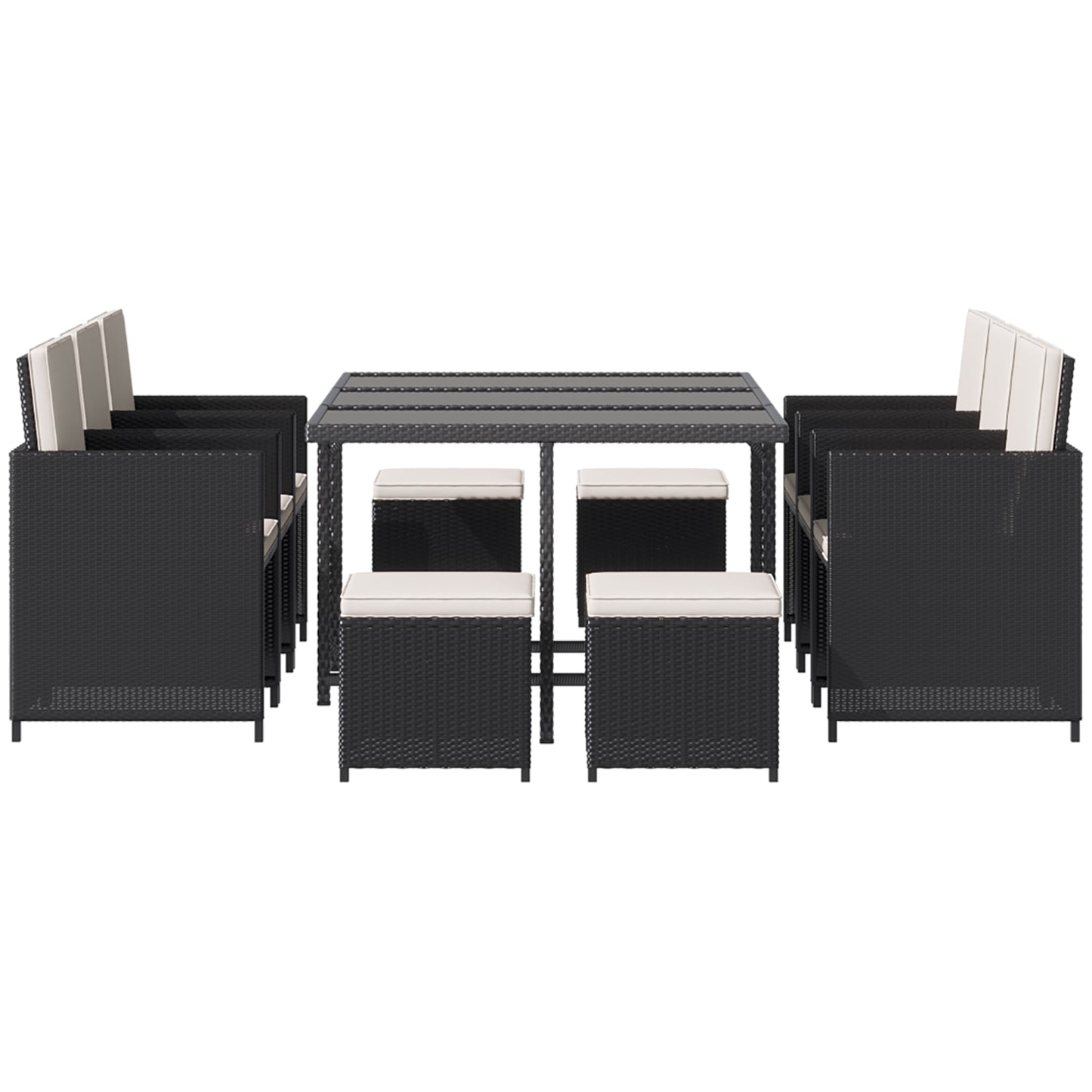 Outsunny Rattan Dining Set Garden Furniture Patio set 11 PC with Cushion Black /Milk White