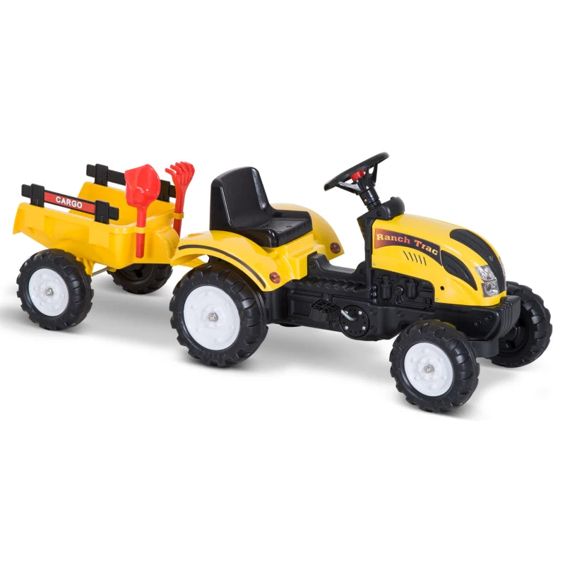 HOMCOM Pedal Go Kart, Kids Ride on Tractor, Child Four Wheels Toy with Shovel and Rake