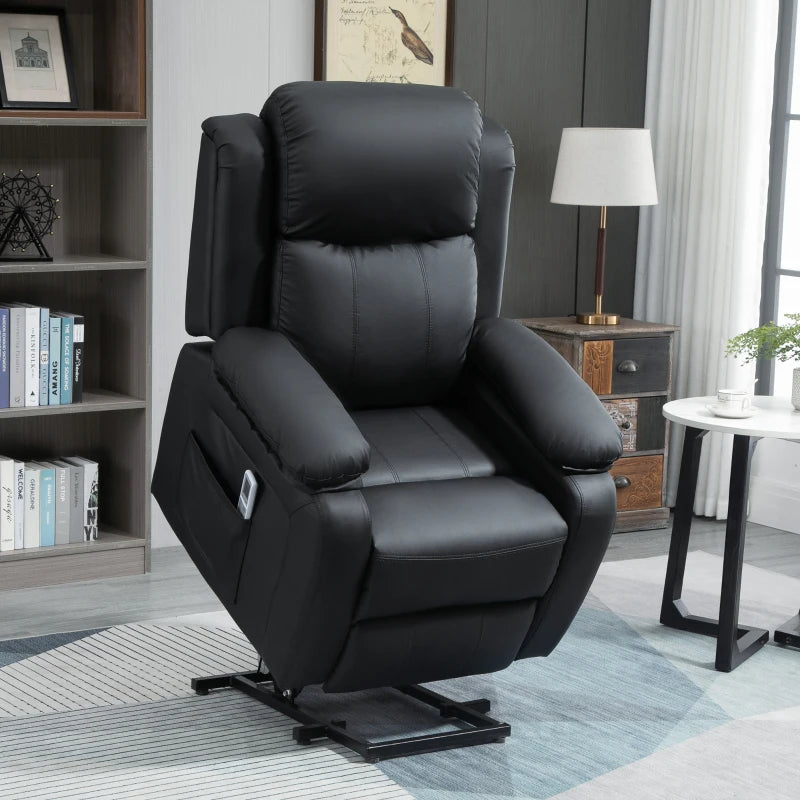 HOMCOM Electric Armchair for Elderly, Leather, w/ Remote Control, Footstool, Black