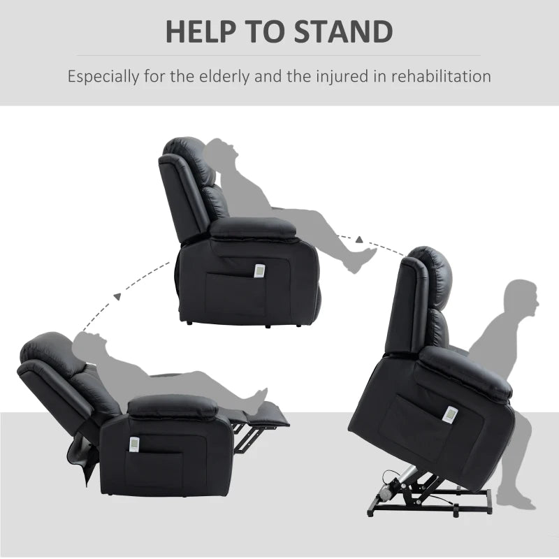 HOMCOM Electric Armchair for Elderly, Leather, w/ Remote Control, Footstool, Black