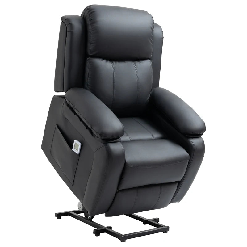 HOMCOM Electric Armchair for Elderly, Leather, w/ Remote Control, Footstool, Black