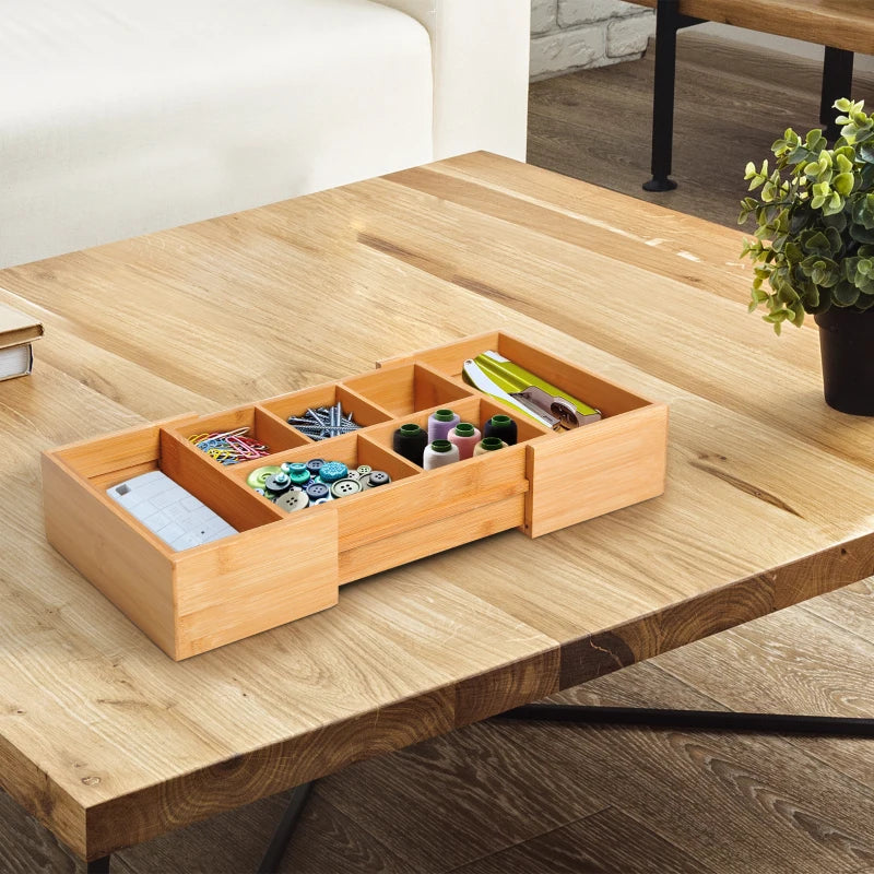 HOMCOM Bamboo Extendable Tray for Drawer with Dividers, 5-7 Compartments, Cutlery Organiser, Drawer Inserts, Natural