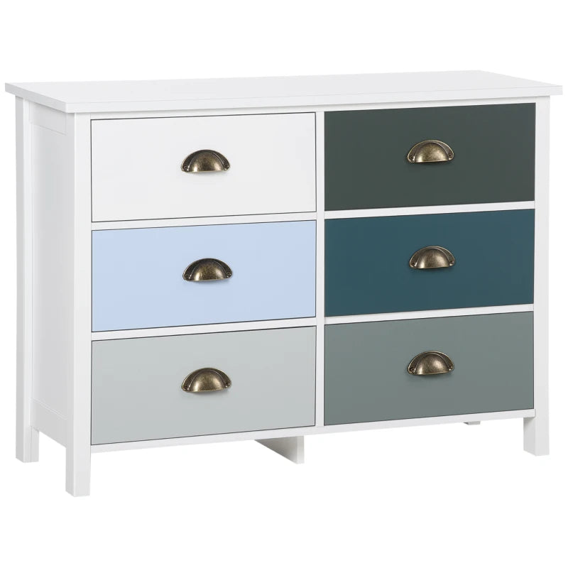 HOMCOM Chest of Drawers, 6-Drawer Dresser, Shabby Chic Storage Cabinet with Antique Handles for Bedroom, Multi-Coloured