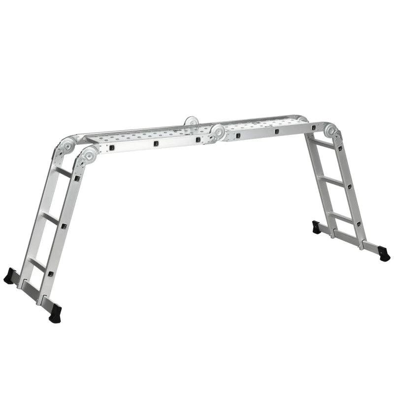 DURHAND Multifunctional 5-in-1 Telescoping Ladder with Safety Platforms, Alloy Aluminium 3.4M Multi Purpose 4-Fold Collapsible Ladder with 12 Steps, 150 kg Weight Capacity