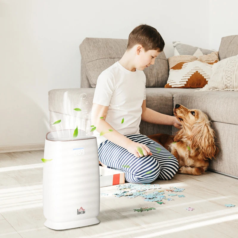 HOMCOM Quiet Air Purifiers for Bedroom with 3-Stage Carbon HEPA Filtration System, Air Monitor, Timer, Air Cleaner with 4 Speeds, Remove Smoke Dust Pollen Odours